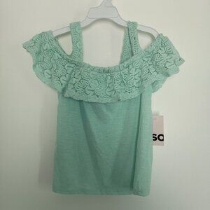 SO girls seafoam aqua green cold shoulder crochet top size M